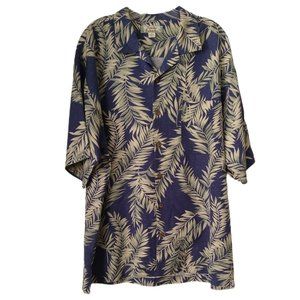 Tommy Bahama Hawaiian Mens L Blue Silk Pocket Buttons Aloha Shirt